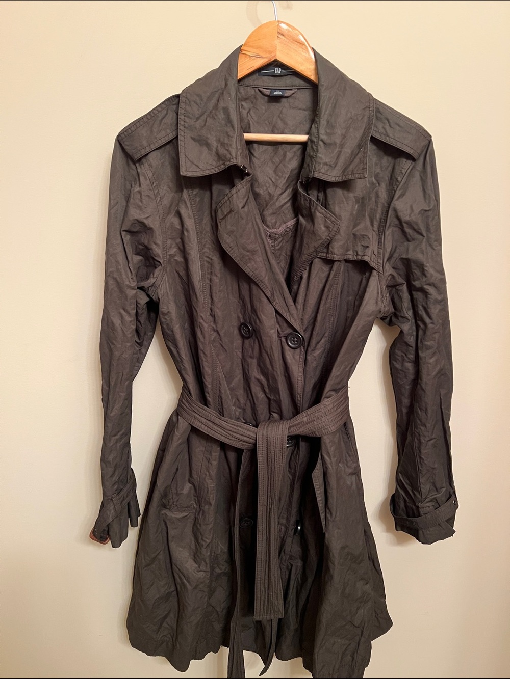 GAP Double-Breasted Trench Coat in Olive Green